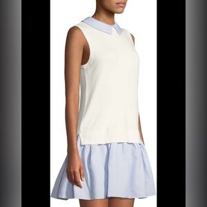 Sleeveless White and Blue Collared Dress